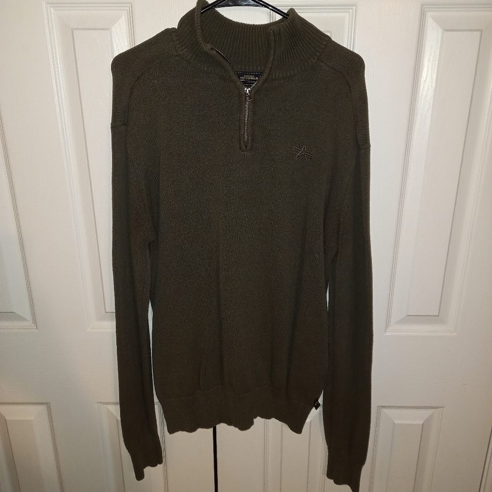 Alpha Industries Green Cardigan Sweater Knit Slim Fit. XL